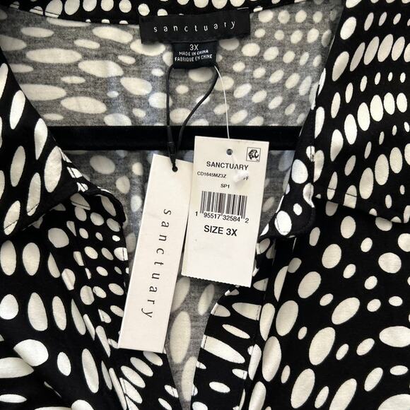 SANCTUARY Daydream Stretch Knit Black Whitev Geo Pattern Ruched Dress 3X NWT - Picture 4 of 6